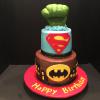 2 Tier Super Hero Cake! 6" Red Velvet 9" Vanilla Birthday Cake Decorations: Superman, Batman, Hulk and sky high buildings!