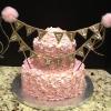 This is my popular strawberry cake topped with a "shabby chic" banner.
