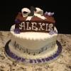 This birthday cake is a butter almond pound cake with vanilla buttercream filling and frosting and chocolate fondant.  